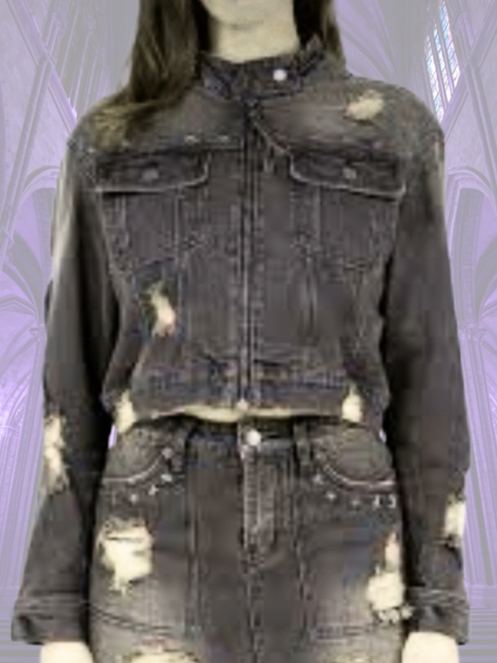 Distressed Cropped Charcoal Denim Rider Jacket NWT